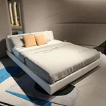 White Bouclé Upholstered Bed with Rounded Headboard & Low-Profile Base